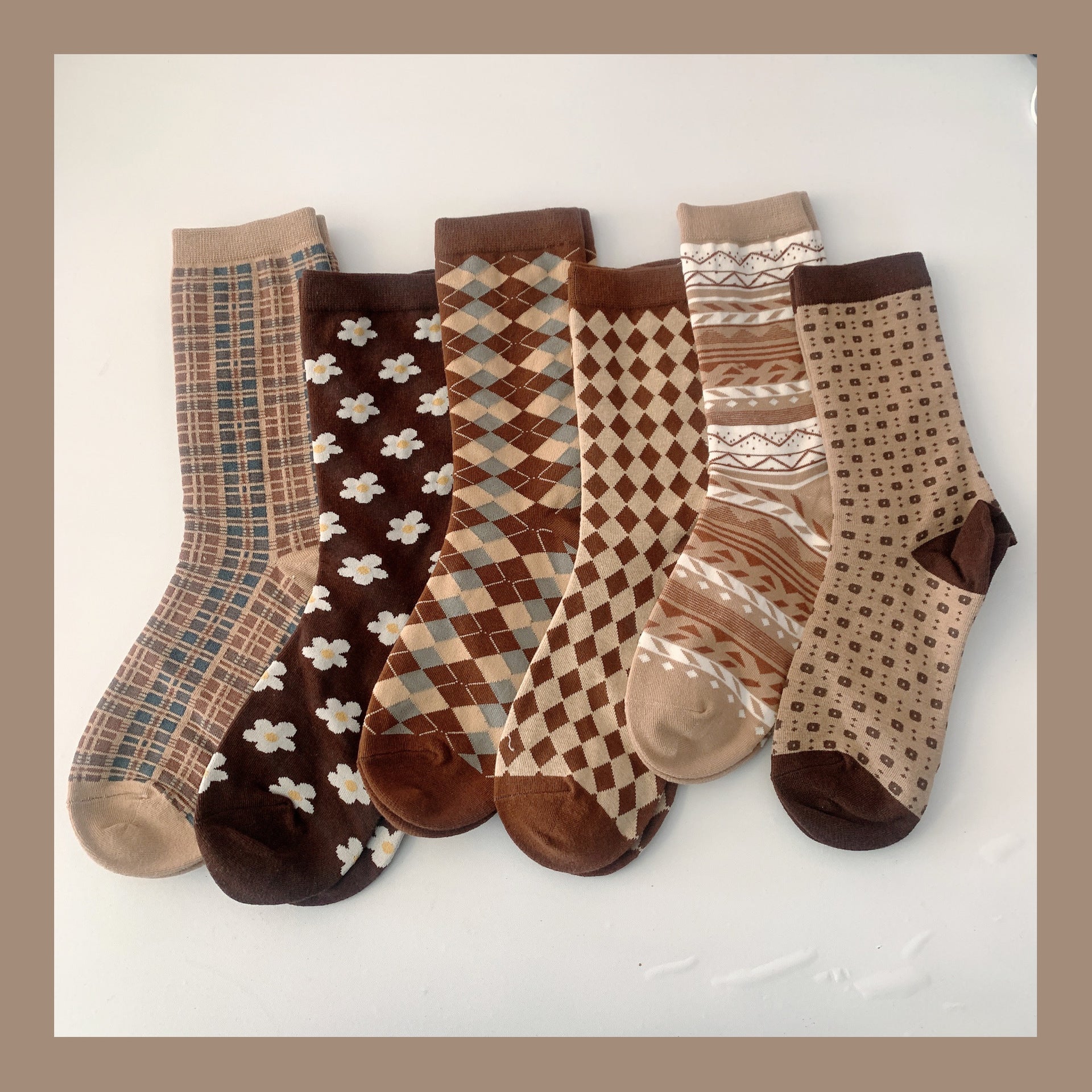 Women Socks Autumn Fashion Lattice Cotton Preppy Style Happy Casual Deodorant Female