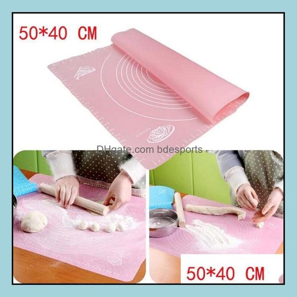 Sile Baking Pad With Dial 50*40Cm Non-Stick Kneading Dough Mat Pastry Boards For Fondant Clay Bake Tools Silpat Mats Drop Delivery 2021 Roll