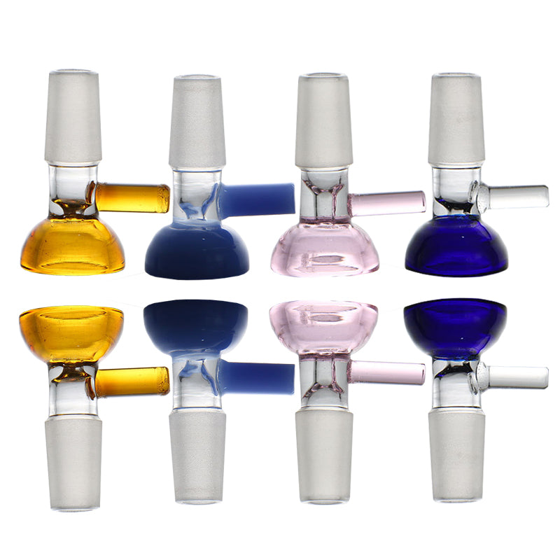 Colorful 14mm 18mm Glass Bowls Smoking Slide With Round Rod Handle Filter 6 Colors Thick Bowl Sandy Joints For Bong Hookah Water Pipe