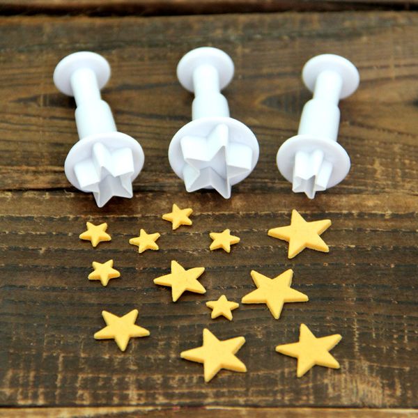 3Pcs-Set Mini Star Flower Tools Plunger Biscuit Cookies Cutter Molds Fondant Decorating Sugarcraft DIY Mold Cake Decorating Tooles