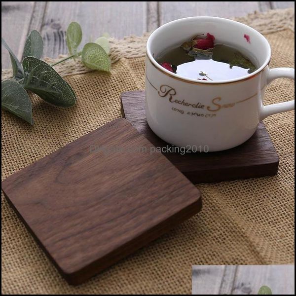 Mats Pads 8.8Cm Wooden Coaster Round Square Natural Beech Wood Black Walnut Cup Mat Coffee Caps Coasters Bowl Plates Pad Placemats Tools Hol