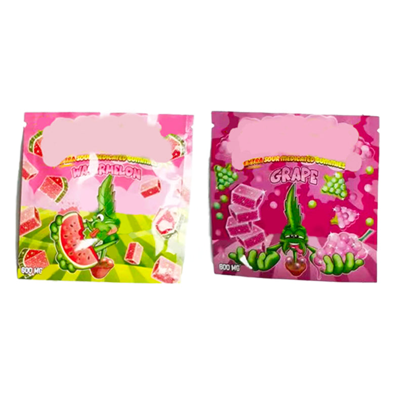 600mg sour candy edibles packaging bag ziplock sealed Mylar bags smell proof Mylar retail baggie cd hawaiian punch maui mango watermelon grape mimos
