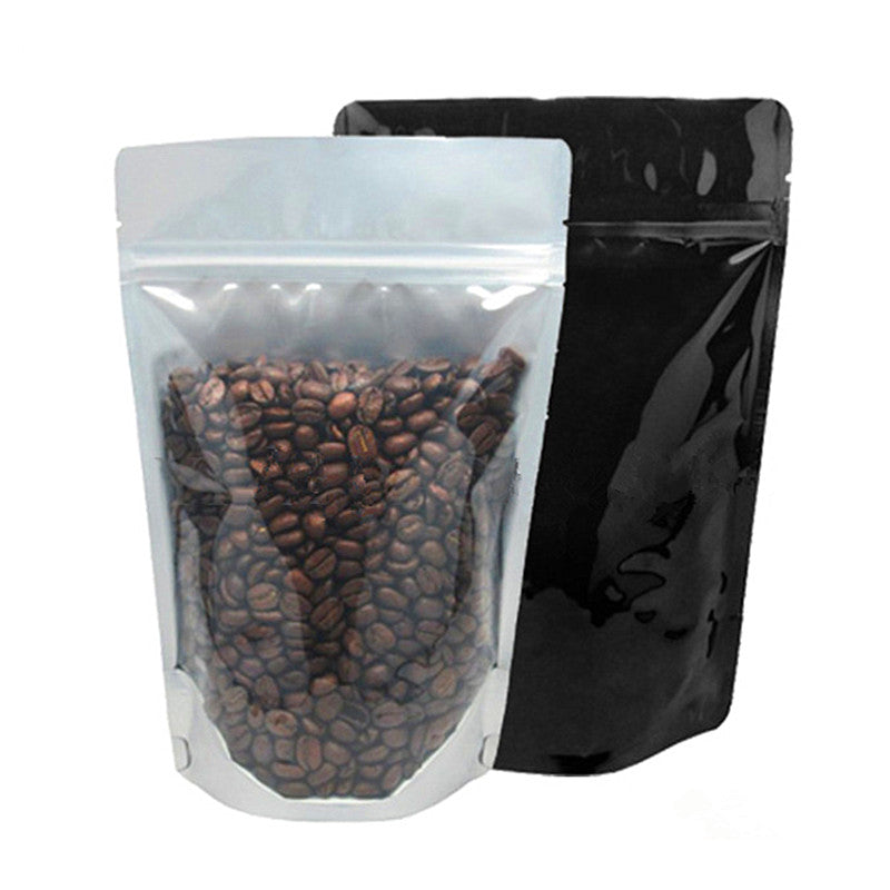 100pcs Clear Front Glossy Black Aluminum Foil Zip Lock Bag Resealable Bakery Cookies Nuts Tea Snack Ground Coffee Seeds Cereals Kitchen Packaging Po