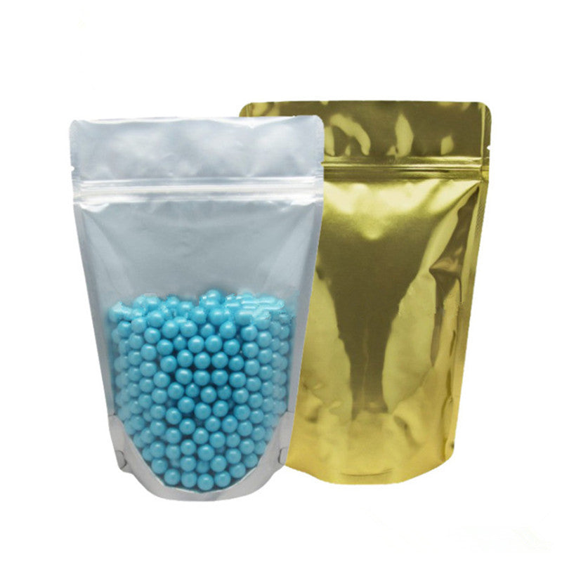 100pcs Clear Front Glossy Gold Aluminum Foil Zip Lock Bag Resealable Golden Bakery Cookies Nuts Tea Snack Ground Coffee Seeds Cereals Kitchen Packag