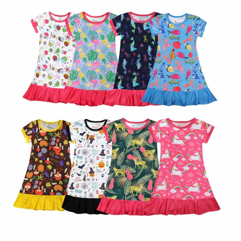 Girl&#039;s Dresses Kids Pajama Dress Casual Summer Short Sleeve Nightgown 3D Printing Toddler Girls Clothing Nightdress Comfortable Sleepwear