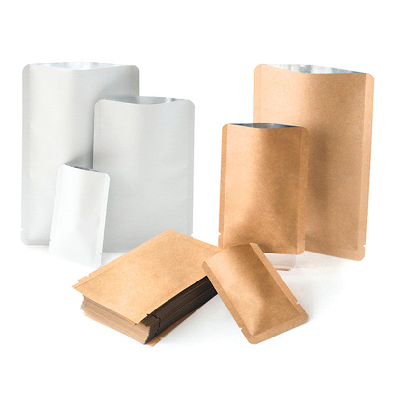 100pcs Open Top Kraft-White Paper Bag Small Heat Sealing Ground Coffee Beans Powder Salt Soap Chocolate Snack Candy Bakery Packaging Pouches