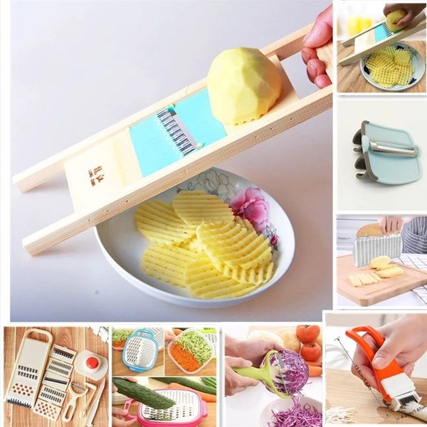 Sublimation Tools Wooden Potato Grid Slicer Vegetable Grater Corrugated Net Chopper Cutter Wave knife Chipper Salad Kitchen Shredder Peeler