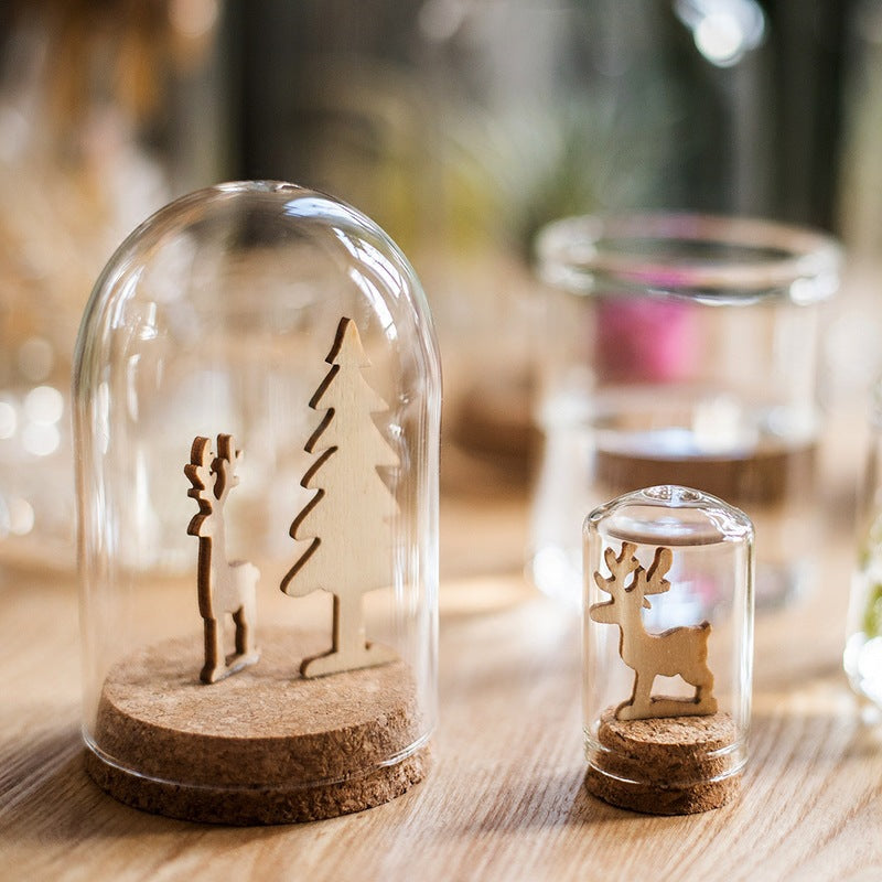 Novelty Items Modern Handcraft Glass Dome Cover Dry Flower Vase With Wood Cork Base Landscape Figures Model Display Artwork 04