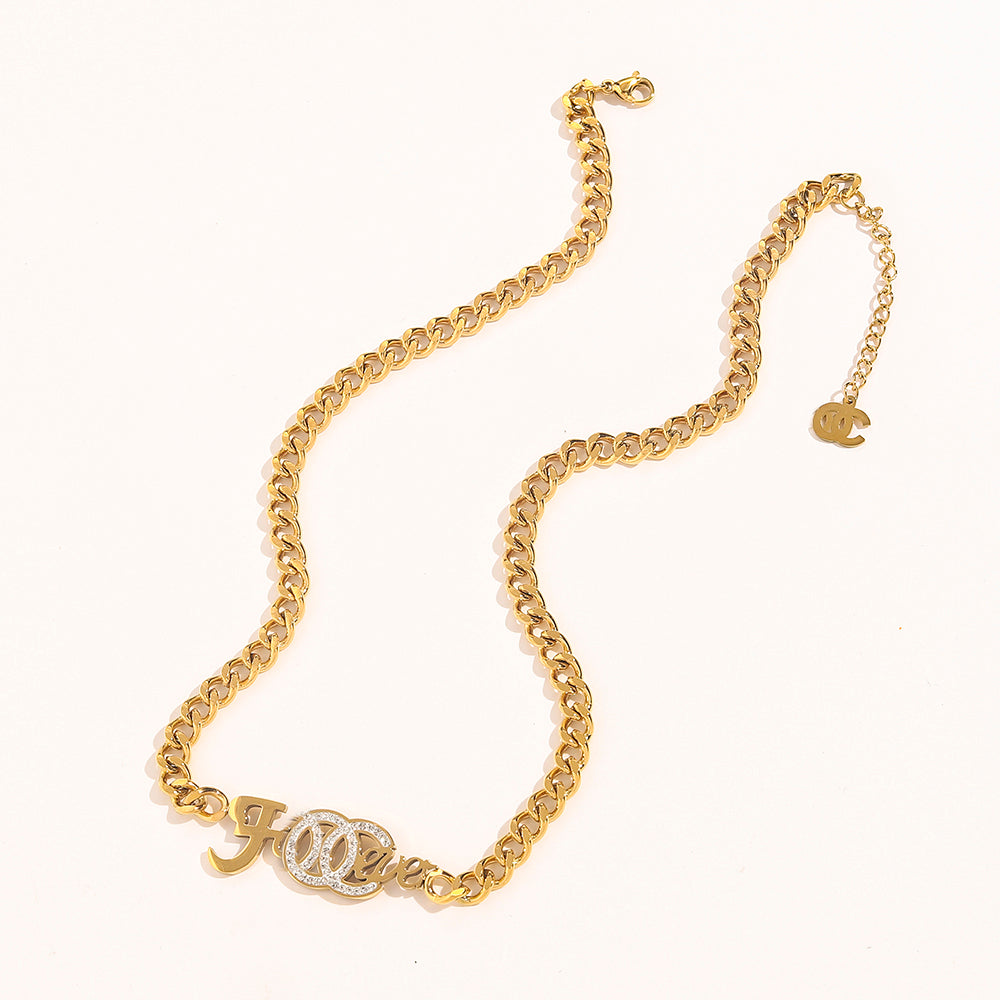 18K Gold Plated Stainless Steel Necklace Fashion Women Designer Necklaces Choker Letter Pendant Chain Crystal Statement Wedding Jewelry ZG1317