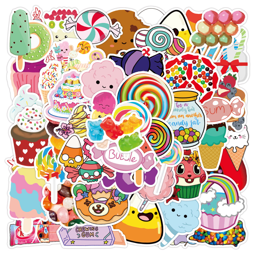 50Pcs Lot Cartoon Sweets Fruit Lollipop cute Stickers Pack For Kids Water Bottle Car Decals Phone Case Notebook Kawaii Diy Toys Laptop Wall Skateboa