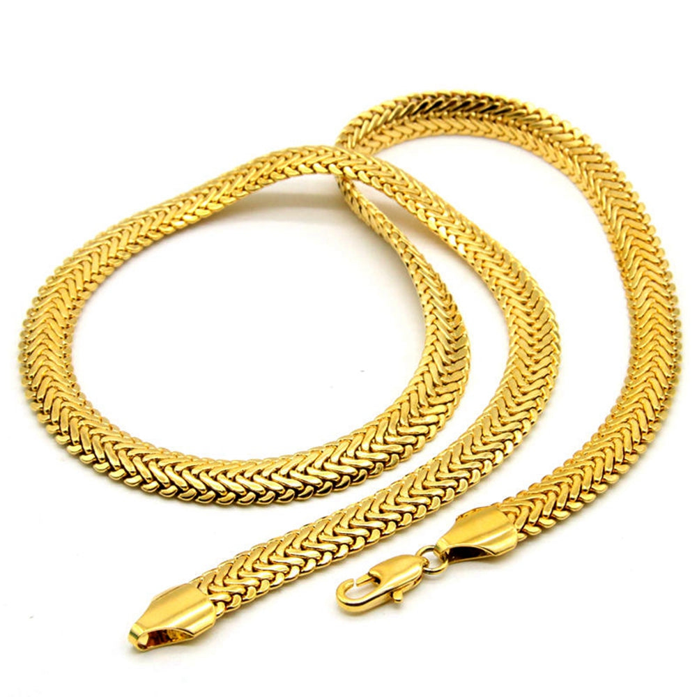 Men Necklace Herringbone Chain Link Solid 18k Yellow Gold Filled Hip Hop Men&#039;s Jewelry Clavicle Choker Necklace Gift 60cm Long