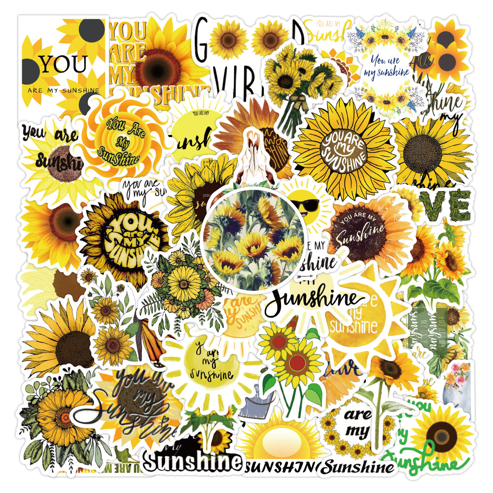 50PCS Sunflower Plant Cute Car Stickers For Kids Water BottleSkateboard Diy Guitar Laptop Motorcycle Phone Travel Luggage Car Decal Pack Toys