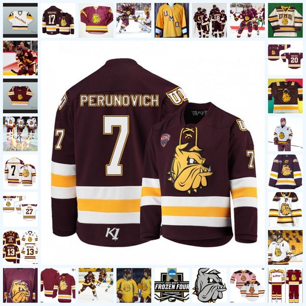 NCAA Custom UMD Minnesota Duluth Bulldogs Stitched Hockey Jersey 22 Junior Lessard 23 J. T. Brown 83 Karson Kuhlman 39 Parker Mackay 32 Hunt