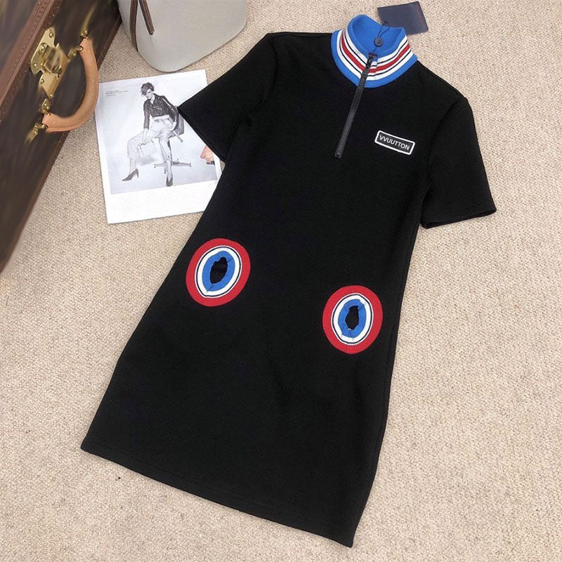 Women Dresses Casual Zipper T shirt Skirt Fit Skirts 22SS For Spring Summer Casual Style Lady Slim Dress Black WhiteTees Knit Shirt