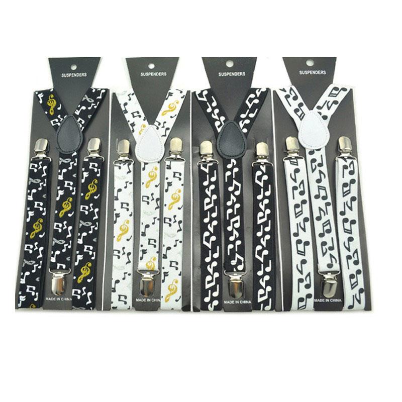 Suspenders Winfox Vintage Black White Mens Trouser Women 2.5cm Wide Music Note Print Braces