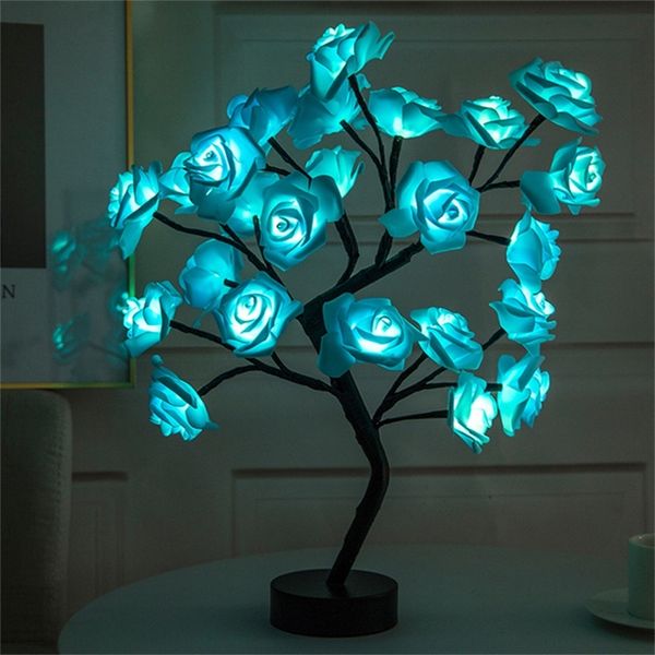 USB Led Fairy Night Light Artificial Flower Tree Home Decor Rose Lamps Battery Operated Bedside For Room Desk ValentinesDay Gift 220408