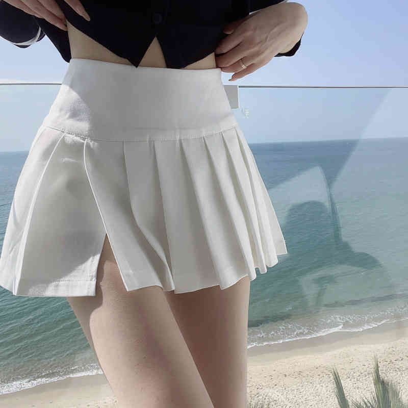Skirts Pure desire for style and versatile White Mini short skirt women show thin Spice Girl anti light split pleated super PL1P