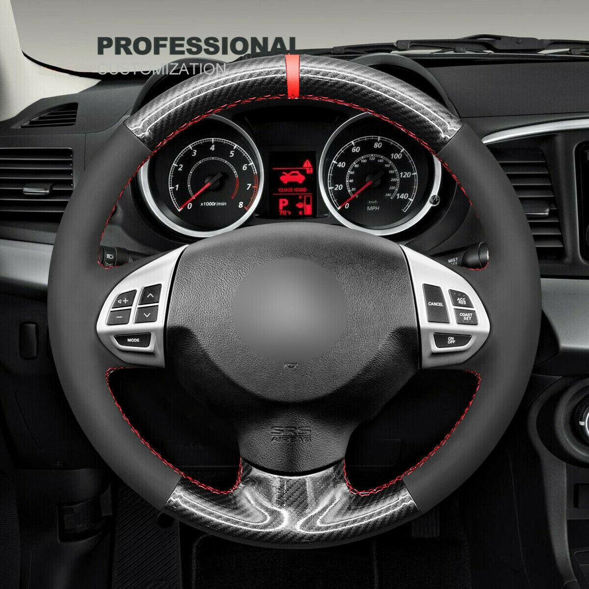 Smooth Carbon Fiber PU Leather Car Steering Wheel Cover For Mitsubishi Lancer EX