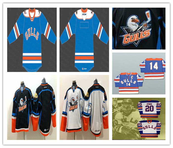 AHL San Diego Gulls Hockey Jersey Custom Nikolas Brouillard Alex Limoges Hunter Drew Jacob Perreault Trevor Carrick Stitched White Blue Black