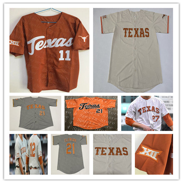 Custom College Texas Longhorns Baseball Jersey Roger Clemens Murphy Stehly Ivan Melendez Skyler Messinger Eric Kennedy Trey Faltine Silas Ardoin Dyl