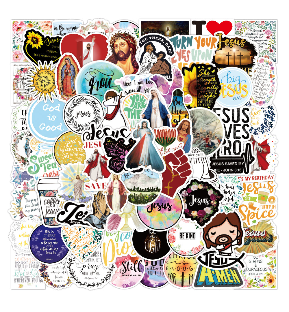 50Pcs Jesus Christian God Bless Faith Graffiti Stickers Aesthetics For Diy Motorcycle Phone Travel Luggage Notebook Waterproof Car Decals Wholesale
