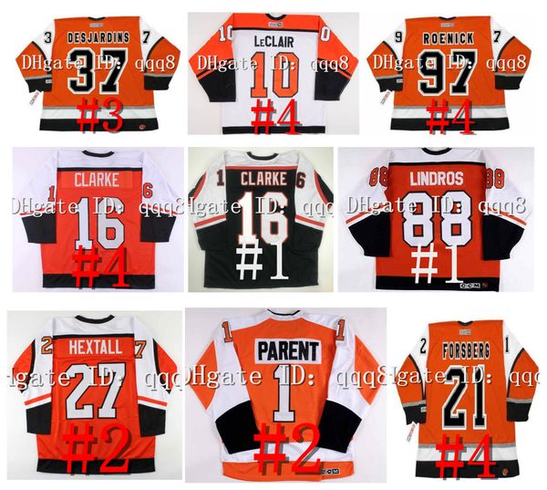 Vintage Flyers Retro Hockey Jersey JOHN LeCLAIR ERIC DESJARDINS PELLE LINDBERGH RICK TOCCHET Bobby Clarke PETER FORSBERG Eric Lindros JEREMY