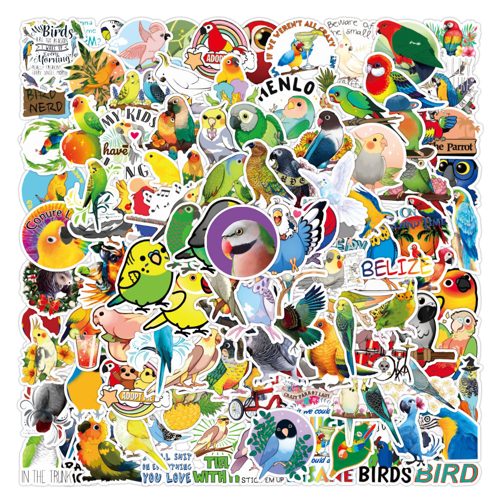 50Pcs Lot Parrot Cartoon Animals Cute Sticker For Kids Toys Laptop Water Bottle Skateboard Guitar Car Decals Phone Case Motorcycle Notebook Diy Wall
