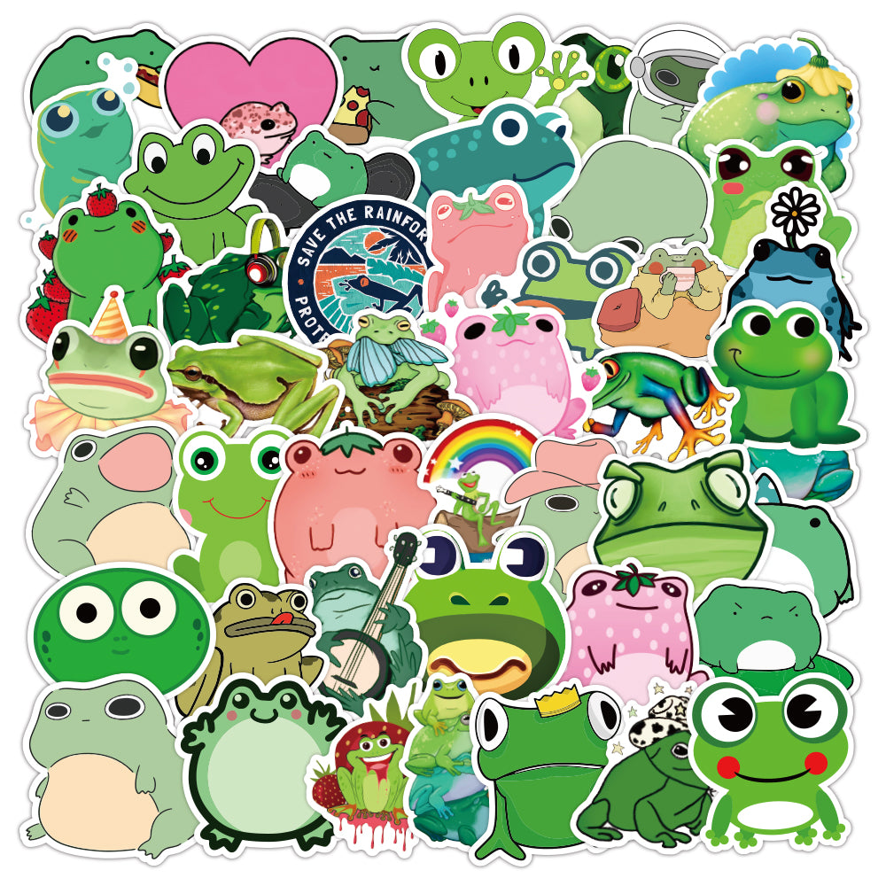 50PCS Cartoon Frog Graffiti Sticker For Cute Stationery Kids Toys Helmet Refrigerator Motorcycle Phone Case Water Bottle Trunk Guitar Car Decals