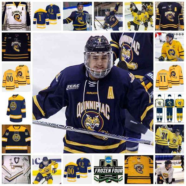 Xflsp 2022 College Frozen Four Custom QU Quinnipiac Bobcats Hockey Jersey 1 Yaniv Perets 2 Iivari Rasanen 3 Jack Babbage 4 Michael Lombardi