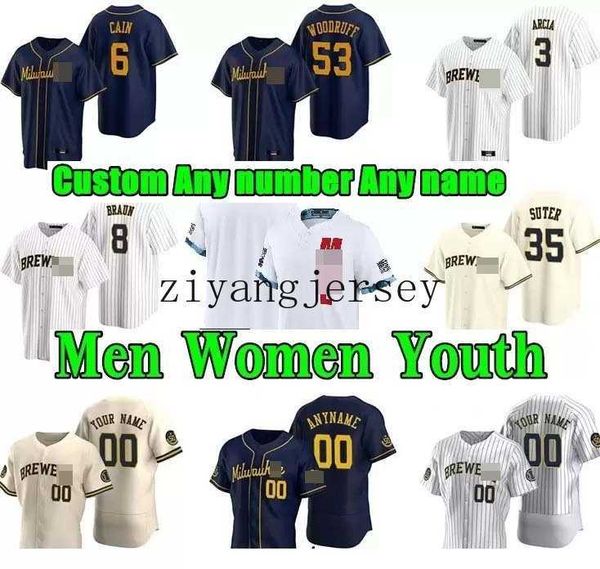 2022 Men Women youth kids Baseball Jerseys 22 Christian Yelich 8 Ryan Braun 12 Justin Smoak Lorenzo Robin eric yardley jersey