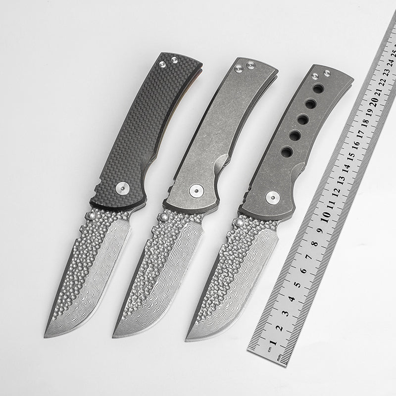 Chaves Custom Redencion 228 Folding Knife Damascus Blade Carbon Fibre Titanium Handle Dream Pocket EDC Strong Outdoor Equipment Practical Tactical C