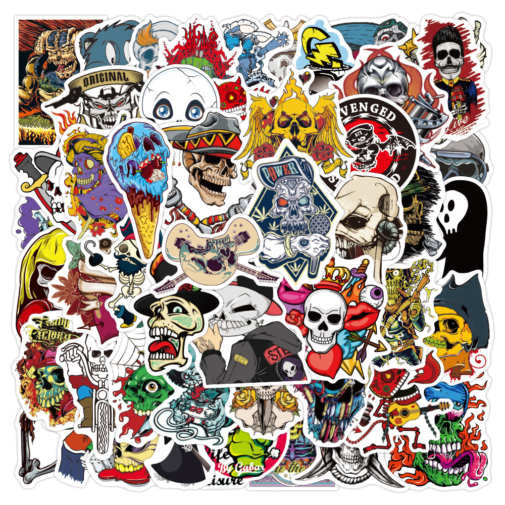 50pcs Car Stickers For Adults Cartoon Funny Horror Skeleton Graffiti Decor DIY Phone Laptop Water Bottle Luggage Car Decals Sticker Toys Guitar Note