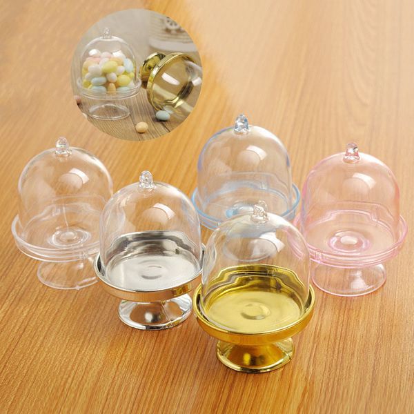 12pcs PVC Candy Box Wedding Decoration Gift Boxes Tray Shape Clear Gold Candy Boxes Party Favor Transparent Cake Box CX220423