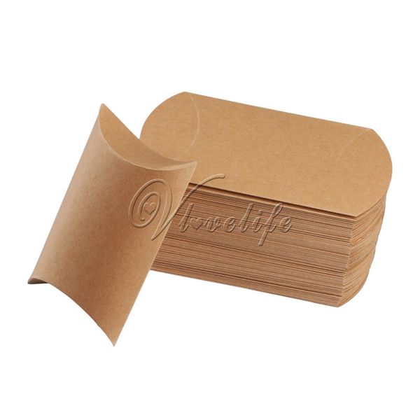 100Pcs-lot Pillow Shape Box Candy Box Gift Box for Wedding Party Favor Decor Brown Kraft Wholesales 9cm x 13cm x 3.5cm CX220423