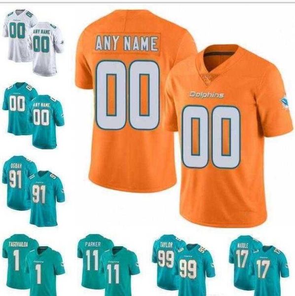 MD Custom Mens Womens Youth Kids American Football Jersey Any Teams Player Game Jersey All Stitched Wholesale Sport Athletic Wear Aqua Embro