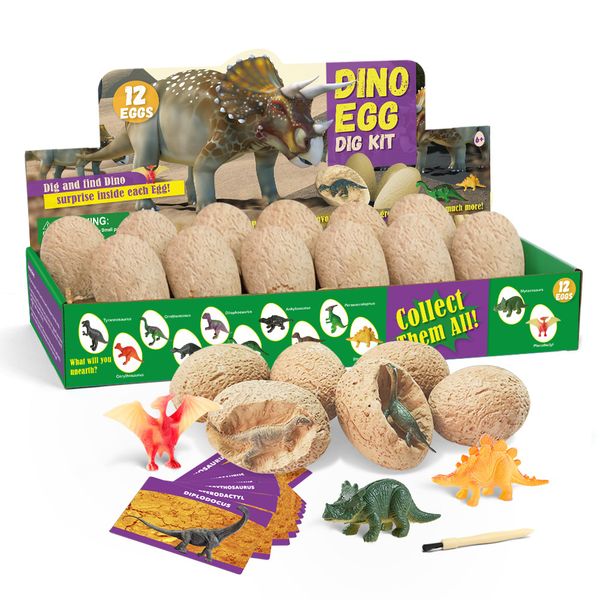 Novelty Games Dig A Dozen Dino Eggs Kit - Break Open 12 Unique Dinosaur Egg and Discover 12 Cute Dinosaurs - Easter Archaeology Science STEM