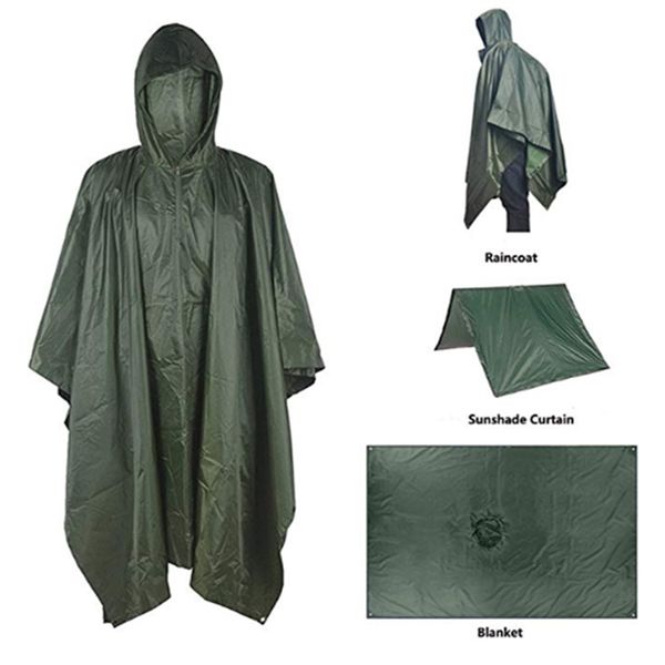 Multifunctional Raincoat Military Waterproof Rain Coat Survival Poncho Outdoor Camping Tent Mat for Hunting Hiking 220427