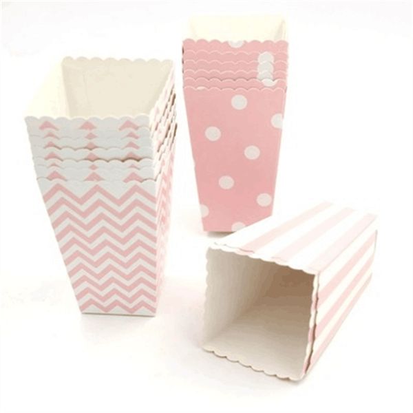 6-12pc Pink Dot Wave Striped Paper Popcorn Box Pop Corn Candy Sanck Favor Bag Xmas Wedding Kid Birthday Party Decoration 220427