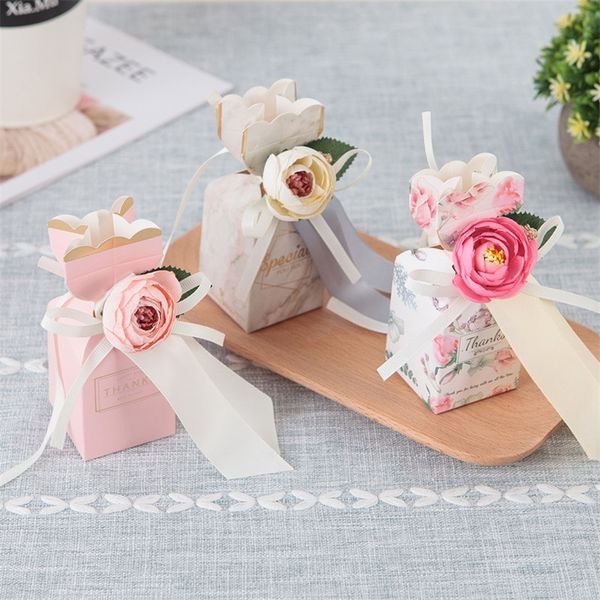 20-50pcs Marble Wedding Favor and Sweet Gift Bags Candy Dragee Box Baby Shower Birthday Guests Event Party Supplies 220427