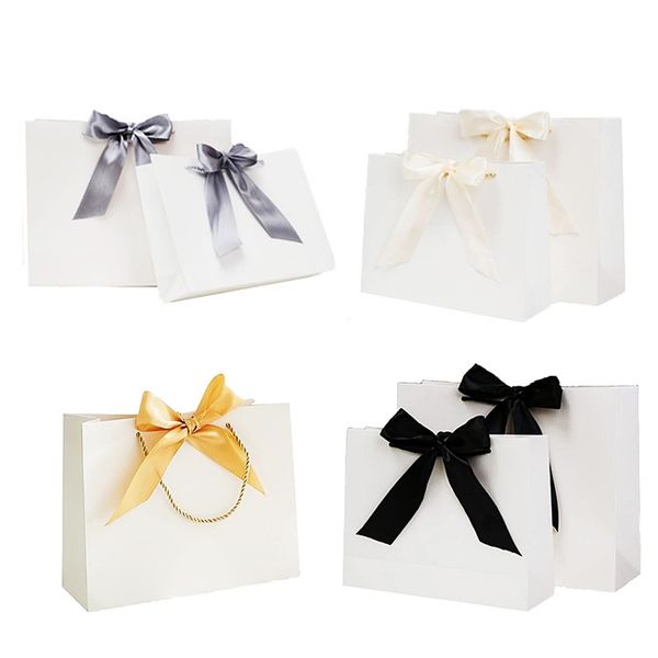 10Pcs-Lot White Black Bow High Quality Simple Gift Bag Kraft Paper Candy Box With Handle Wedding Birthday Party 220427