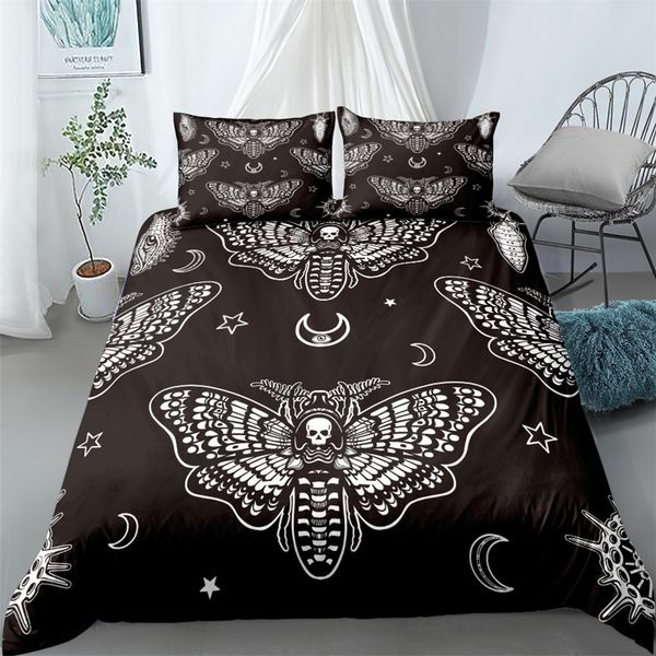 Black Death Moth Bedding Set Gothic Skull Duvet Cover Set Butterfly Bedclothes 2-3pcs Moon Stars Luxury Home Textiles