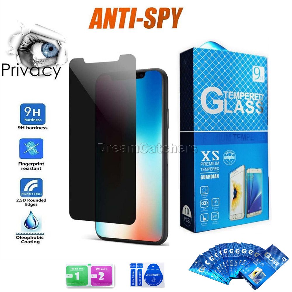 Anti Spy Privacy Tempered Glass Screen Protector for iPhone 14 15 16 PRO MAX Plus XR XS 11 12 13 PLUS with Retail Box Package 10 in 1 paper packages