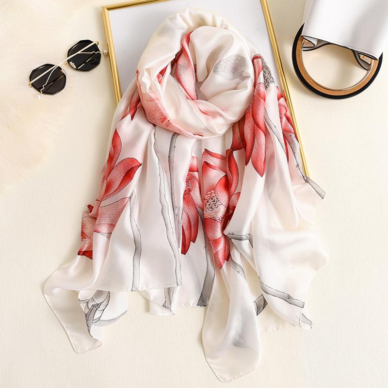 Berets 3 Colors Women Scarves Spring Summer Fashion Lotus Flower Shawls Long Silk Scarf 90*180cm