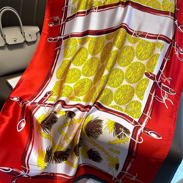 2022 New Korean Style Scarf Sunscreen Lengthened Printed Imitated Silk Scarves Womens Long Silk Scarf Beach Towel Wholesale