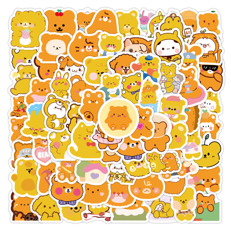 100Pcs Korean Ins Bear Cute Car Sticker Pack Cartoon Stationery Water Cup Notebook Luggage Waterproof Decoration Wholesale Car Decals