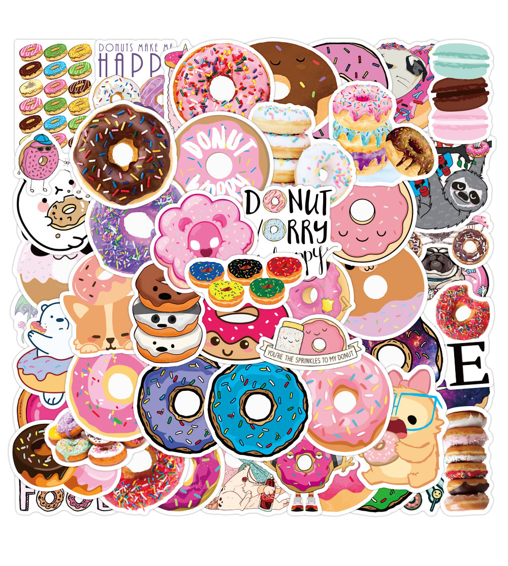 50pcs Donuts Cute Catrtoon Stickers Graffiti Kids Toy DIY Laptop Luggage Phone Fridge Guitar Skateboard Car Decals