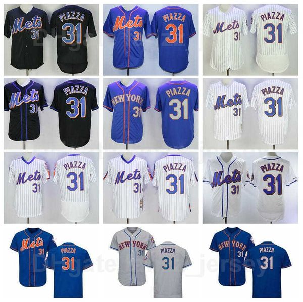 Men 2000 Retro 31 Mike Piazza Vintage Baseball Jerseys Blue White Grey Black Team Color All Stitched Cooperstown Pullover Pinstripe Retire C