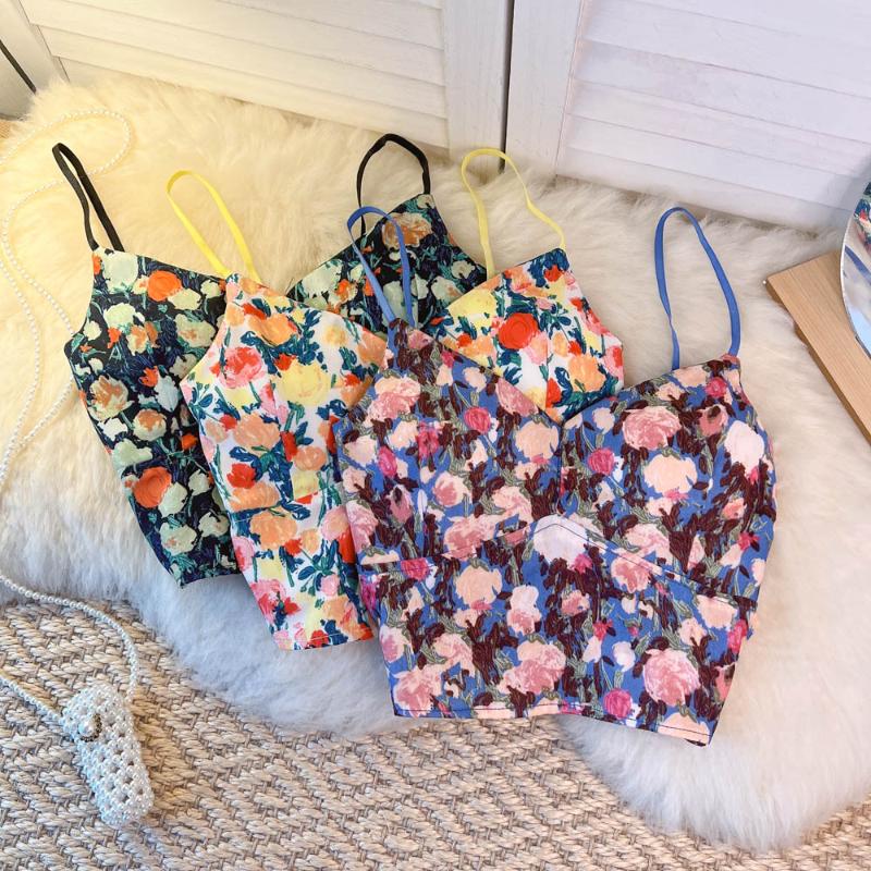 Women&#039;s Tanks & Camis Lady V-neck Floral Print Camisole For Women Wear Summer 2022 Fashion High-waisted Slim Short Crop Tops F201Women&#039;s