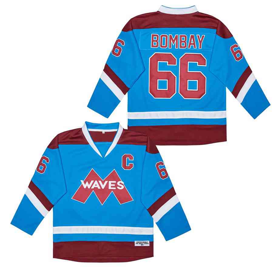Man Gordon Bombay #66 Minnehaha Waves Mighty Ducks Hockey Jersey Blue Stitched Size S-XXXL