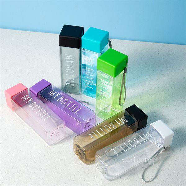 Summer Drinkware square cup plastic frosted water bottle outdoor cold fruit juice water sports cups portable rope milk cupZC1207